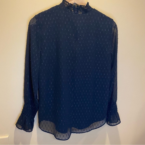 COPY - Ann Taylor Navy petite high neck long sleeve blouse S - Picture 7 of 10
